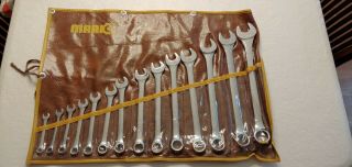 Vintage Tool Roll With Combination Wrenches 3/8 To 1 - 1/4