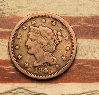 1845 1c Braided Hair Large Cent Vintage Us Copper Coin Fh11 Sharp Looker