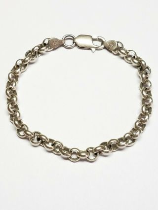 Vintage 925 Italy Sterling Silver Round Link 14.  8 G Rolo Chain Bracelet 8 "