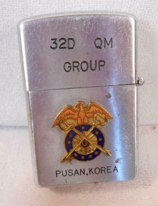 Vintage Non - Zippo Korean War Era Lighter 32nd Quartermaster Group Pusan Korea