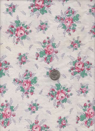 Vintage Feedsack Red Pink Green Floral Feed Sack Quilt Sewing Fabric