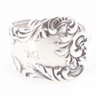 Vtg Sterling Silver - Engraved Filigree Ornate Spoon Handle Ring Size 9.  5 - 9g