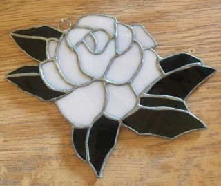 Vintage Stained Glass Rose Flower Handmade Sun Catcher
