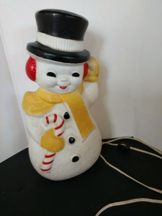 Vintage Snowman Top Hat Blowmold Plug In Switch 13 Inches