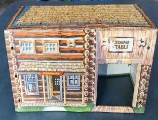 Vintage Marx Western Play Set Tin Litho Stable Building