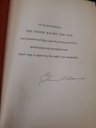 1963/1964 John O ' Hara THE HORSE KNOWS THE WAY Signed Numbered Limited Ed 1st 3