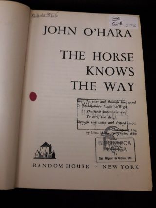 1963/1964 John O ' Hara THE HORSE KNOWS THE WAY Signed Numbered Limited Ed 1st 4