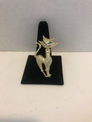 Vintage Jewelry Cat Stamped Jj Brooch Pin.  Gold/silver Tone