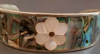 Vintage Inlaid Mother Of Pearl & Abalone Cuff Bracelet