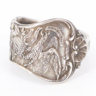 Vtg Sterling Silver - Illinois State Seal Spoon Handle Ring Size 9.  5 - 10g