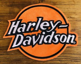 Vintage 7 1/2 " Large Harley - Davidson Motorcycles Orange Black Jacket Back Patch
