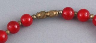 21in Long Vintage Mid 20thC 39 Red Art Glass Beads Necklace 3