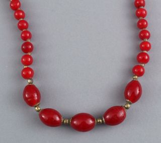 21in Long Vintage Mid 20thC 39 Red Art Glass Beads Necklace 4
