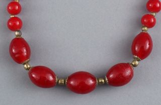 21in Long Vintage Mid 20thC 39 Red Art Glass Beads Necklace 5