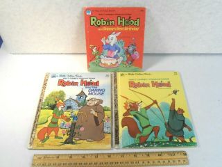 Vintage 1973 Walt Disney Robin Hood 2 Golden Books & 1 Whitman Story Book