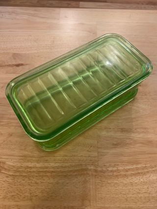 Vintage Depression Green Glass Refrigerator Dish With Lid