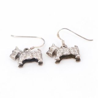 Vtg Sterling Silver - Scottish Terrier Puppy Dog Animal Dangle Earrings - 7.  5g