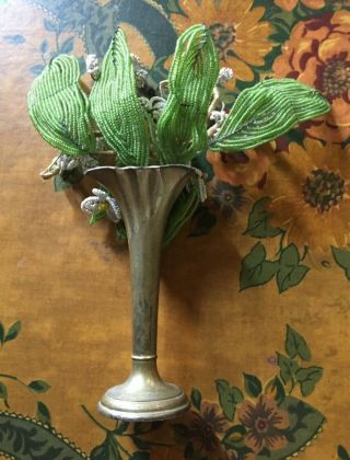 Bouquet of Vintage Hand Beaded Flowers in Metal Vase 3