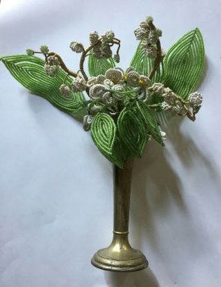 Bouquet of Vintage Hand Beaded Flowers in Metal Vase 4