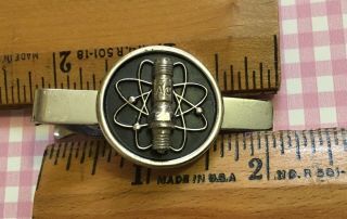Vintage Midcentury Atomic Nuclear Ac Spark Plug Tie Clip Tack Clasp Silver Tone