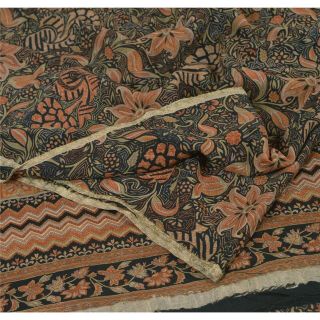 Sanskriti Vintage Black Saree 100 Pure Crepe Silk Printed Fabric Sari Craft