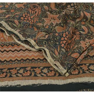 Sanskriti Vintage Black Saree 100 Pure Crepe Silk Printed Fabric Sari Craft 2