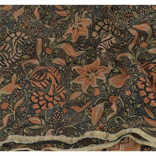 Sanskriti Vintage Black Saree 100 Pure Crepe Silk Printed Fabric Sari Craft 5