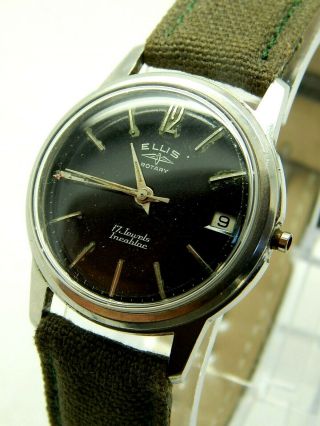 Vintage Swiss Made Ellis Rotary Watch Stainless Steel 17 Jewel Cal.  1318