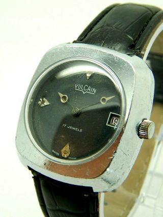 Vintage Swiss Made Vulcain 17 Jewels Mens Dress Wrist Watch Water Resistant 2