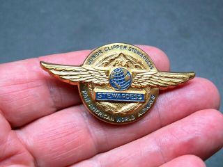 Vintage Pan American Airways Junior Clipper Stewardess Metal Wing Badge - Exlnt