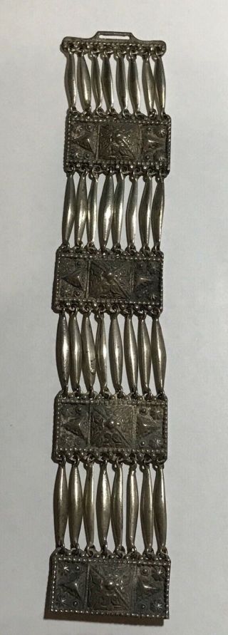 Vintage Mexico Alpaca Panel Bracelet Mexican Silver Tone 7 5/8 "