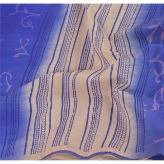 Sanskriti Vintage Blue Saree 100 Pure Crepe Silk Printed Fabric Sari Craft 5