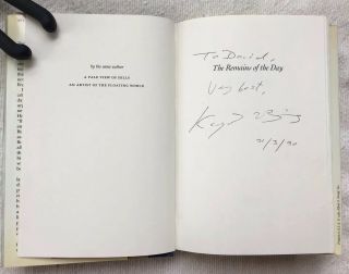 The Remains of the Day SIGNED by Kazuo Ishiguro Hardcover 1st Ed/3rd Print 1989 2
