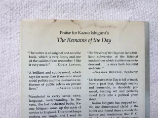 The Remains of the Day SIGNED by Kazuo Ishiguro Hardcover 1st Ed/3rd Print 1989 6