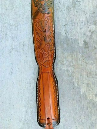 Vintage HUNTER Padded Embossed Tooled Leather Rifle Sling Deer And Acorns Design 4