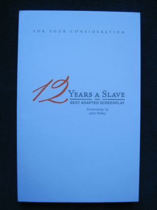 12 Years A Slave - Script - 1st Appearance In Book Form - Oscar Winning Film