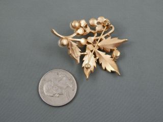 Vintage Signed Crown Trifari Faux Pearl Grapes Berries Leaf Brooch Pin 4