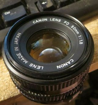 Vintage Canon Fd 50mm 1:1.  8 Film Camera Lens