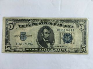 Series 1934 - A $5 Five Dollar Bill Blue Seal Silver Certificate Vintage Note