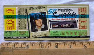 Vintage 1967 Indianapolis 500 Indy Ticket Stub Aj Foyt Win Graham Hill Picture