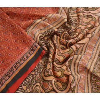 Sanskriti Vintage 100 Pure Silk Saree Dark Red Ethnic Printed Sari Craft Fabric