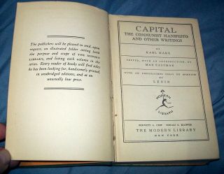Vintage Capital The Communist Manifesto & Other Writings Karl Marx 1932 Hc Book