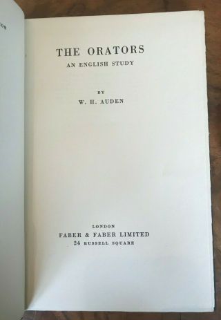 Wh Auden The Orators 1934 First Edition Second Impression