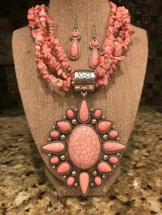 Vintage Pink Statement Necklace And Earring Set