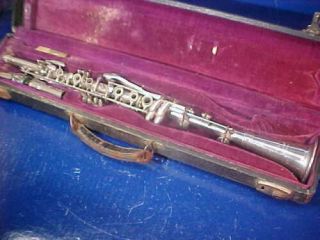 Vintage Symphony Silver Plate Metal Clarinet W Case