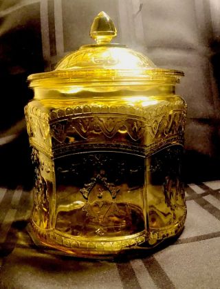 Vintage Amber Patrician Spoke Depression Glass Cookie Jar