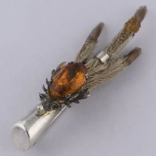 Vintage Victorian Revival Glass Claw Sterling Silver Brooch Pin