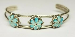 Vintage Sterling Silver Turquoise Inlay Cuff Bracelet Native American Southwest