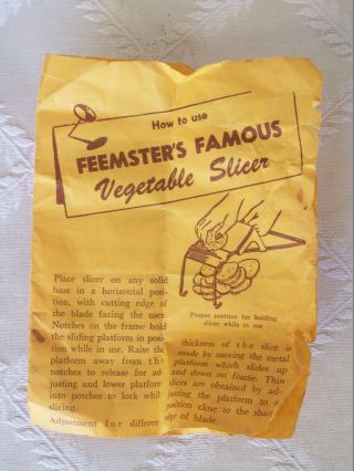 Vintage Feemster ' s Famous Vegetable Slicer W/Box & Instructions 5