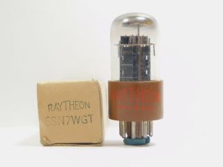 Raytheon 6sn7wgt Vintage Vacuum Tube Flat Black Plates Brown Base Nos (test 94)